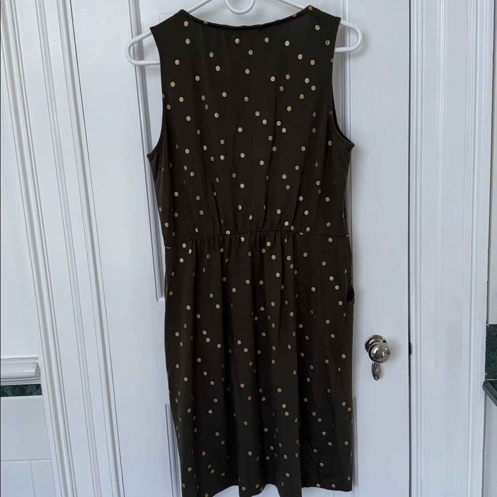 Boden Melinda Jersey Dress olive green gold polka dots size 10 - Picture 11 of 16